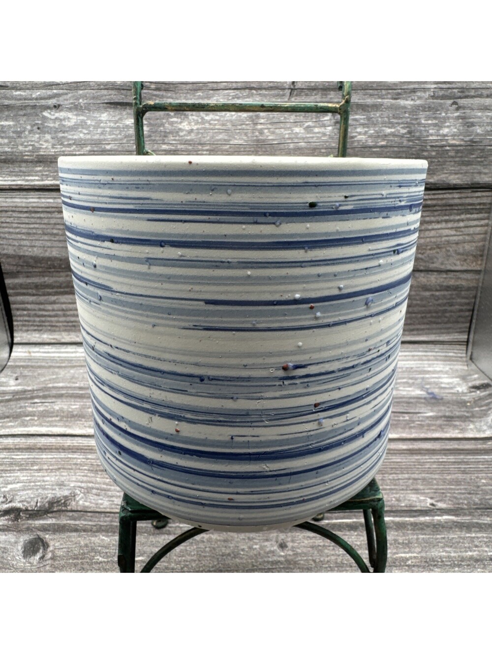 NWT Blue and White Ceramic Pots for Plants, 5.5” Decorative Plant Pot Striped